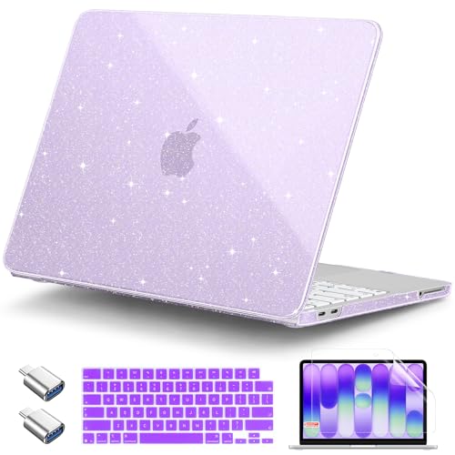 DONGKE Glitter Case for MacBook Neo 13 Inch 2026 (Model A3404 | A18 Pro Chip) | Clear Sparkly Hard Shell Cover with Screen Protector | Keyboard Cover & 2 USB-C Adapters - Bling Purple - color: Bling Purple