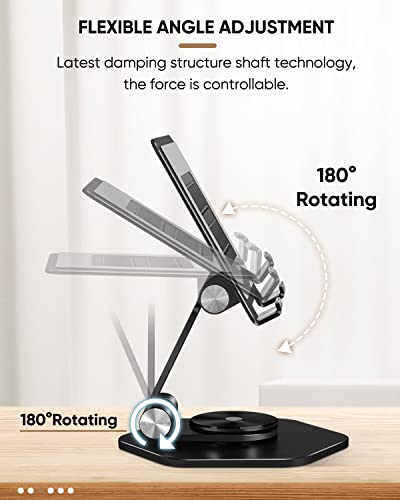 Tablet Stand, Aluminum Desktop Holder, Compatible with 5-12.9" iPad, Black | 360° Swivel Adjustable Viewing Angles; Sturdy All-Aluminum Design Improve heat dissipation; Foldable and Storage; - color: Black