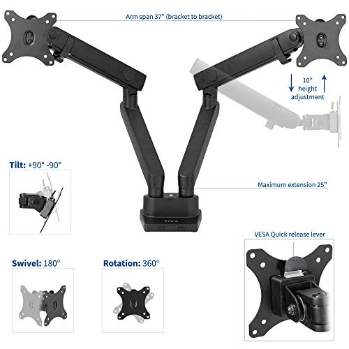 VIVO Premium Aluminum Full Motion Dual Monitor Desk Mount Stand with Lift Engine Arm, Fits Ultrawide Screens up to 35 inches, STAND-V102BB - size: Dual monitor, style: Standard