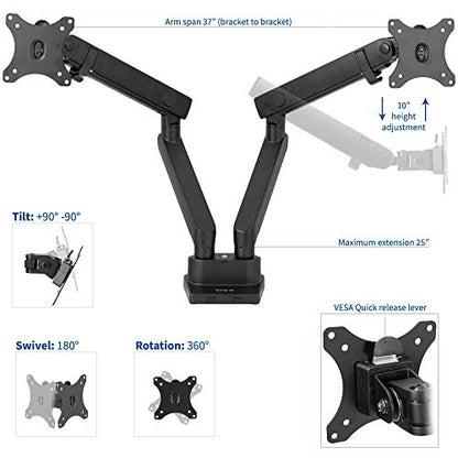 VIVO Premium Aluminum Full Motion Dual Monitor Desk Mount Stand with Lift Engine Arm, Fits Ultrawide Screens up to 35 inches, STAND-V102BB - size: Dual monitor, style: Standard