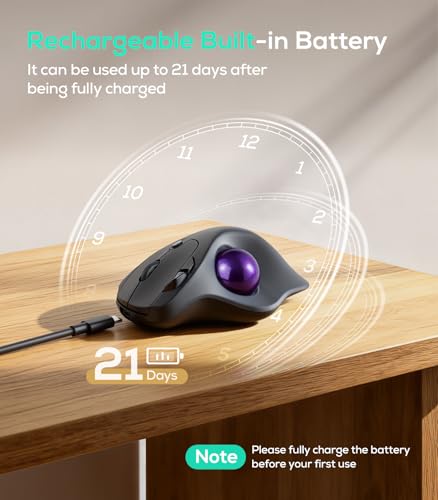 Nulea M511 Wireless Trackball Mouse, Rechargeable Ergonomic Thumb-Control Mouse with Tilt Stand, Smooth & Precision Tracking, 3 Device Connection (Bluetooth or USB Receiver), for PC/Mac/Laptop-Purple - color: C-Purple