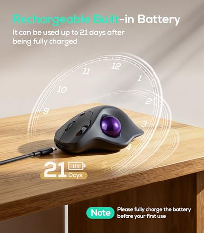 Nulea Wireless Trackball Mouse Ergonomic 21.7 Tilt Stand Thumb Control | Rechargeable mouse with 4 DPI levels,Bluetooth 2.4G connection,3 device switching,precise control,PC Mac compatible-Purple - color: C-Purple