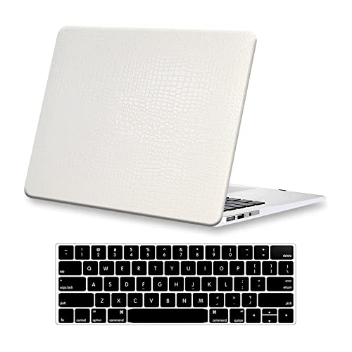 for Crocodile MacBook Air 13 inch Case M1 2021-2018 A2337 A2179 A1932,White | Crocodile Print MacBook Air 13.3 Case, Alligator Skin Textured Leather Hard Case for Mac Book Air 13 Laptop + Keyboard Cover - color: A30-Crocodile White