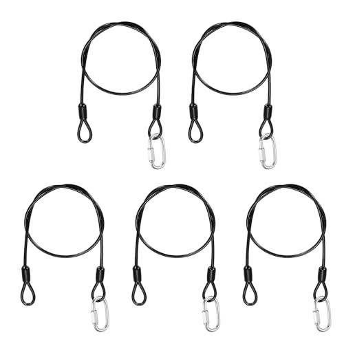 PATIKIL Security Cable Lock (1/8" Dia 1.6ft, Black)(5 Set) Vinyl Coated 304 Stainless Steel Double Loop Flexible Wire Rope Safety Cable with Quick Links Locking Connectors - color: Black, size: 1/8" x 1.6ft