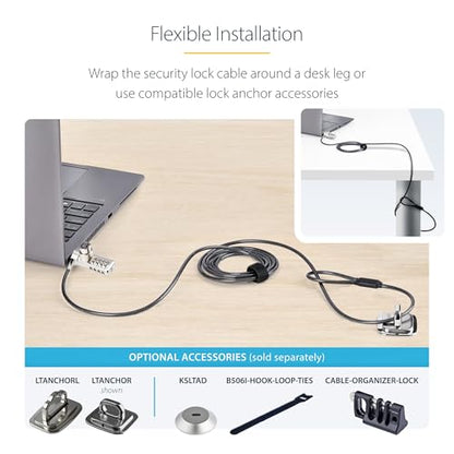 StarTech 10-Pack Dual-Access Laptop Lock, TAA | 6.6ft (2m) Keyed Alike and Combination Security Cable Lock for K-Slot Devices, DUALKA10-LAPTOP-LOCK - size: K-Slot/T-Bar, style: Dual: Like Keyed & Resettable Combination