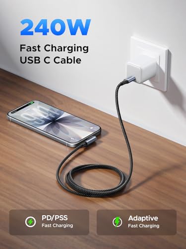 UGREEN 240W Right Angle USB C Cable, PD 3.1 Fast Charging, 3.3ft | 90° right angle with E-Marker chip. For iPhone 17/16/Pro/Max, MacBook Pro M5, iPad, Galaxy S26/S25, Steam Deck, Switch - size: 3.3FT
