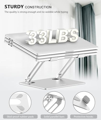 BoYata Laptop Stand, Adjustable Multi-Angle Riser, Up to 17 Inches, Silver | Sturdy Alloy Steel, Heat-Vent Design and Silicone Pads Support Laptops up to 17 Inches, Including MacBook and Surface - color: Silver