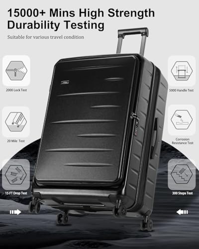 CENSIEN Expandable Luggage Sets, 20 Inch Carry On Luggage 28 Inch Suitcases | 20in Front Open Laptop Pocket Luggage,28in Top Open Trunk Suitcase,Lightweight ABS+PC Hardshell,YKK Zipper,Travel Bags,Black - color: Black, size: 20/28 Inch EXT