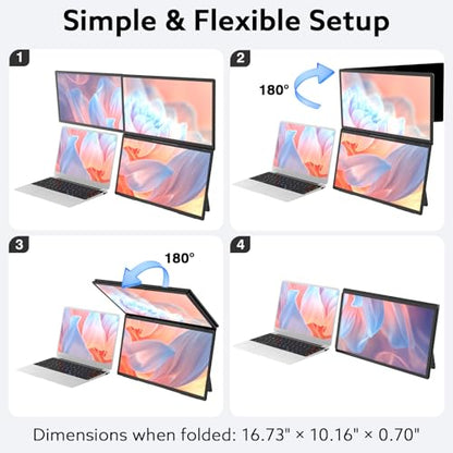 18.5'' Portable Triple Monitor, One Cable Laptop Screen Extender, FHD 1080P Quad Monitor, Built-in Stand Compatible with Windows Mac, Fits 10"-18" Laptops(Driver Need) - size: 18.5inch Triple Screen