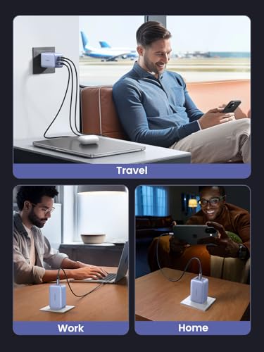 UGREEN Nexode 65W GaN USB C Wall Charger, 3-Port Compact Foldable Fast Charger Power Adapter for iPhone 17/16/15 Series, Galaxy S25/S24, Pixel 10/9, MacBook Pro/Air, Dell XPS, iPad Pro (Glacier Blue) - color: Glacier Blue