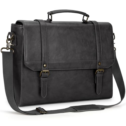 IGOLUMON Messenger Bag for Men 15.6 inch Vintage Leather Waterproof Laptop Briefcase Large Computer Laptop Bag Leather Satchel Bag Retro Shoulder Bag, Grey - color: Grey, size: 15.6 inch