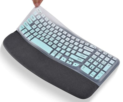Large Print Keyboard Cover Skin for Logitech Wave Keys MK670 Combo Keyboard Skin, Logitech Wave Keys Wireless Ergonomic Keyboards Cover Protector Skins Accessories, Ombre Mint - color: Ombre Mint-Large