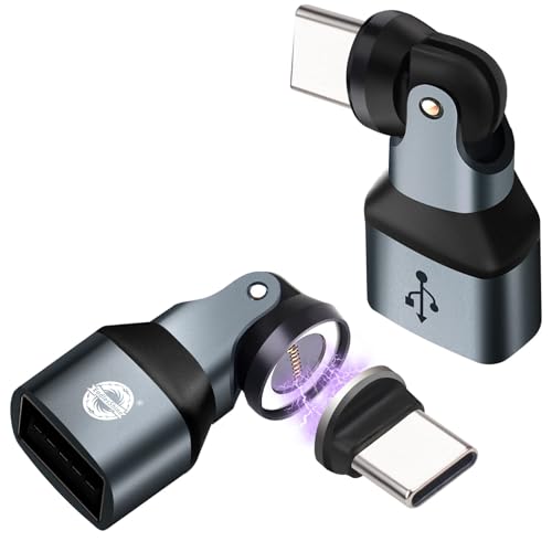 Magnetic USB A to USB C Adapter, 9-Pin 540° Rotation Swivel Right Angle 90 Degree Connector, 240W PD Fast Charging, E-Marker Chip, Port Protection for Phone iPad Data Transfer, 2Pack - color: Black, size: 9Pin-2P