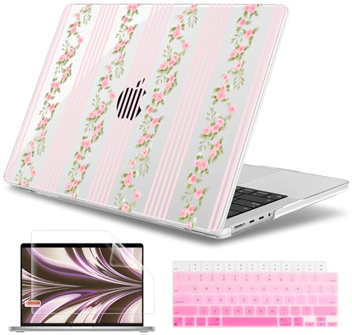 May Chen for 2026 MacBook Pro 14-inch M5 M4 M3 M2 M1 Pro/Max Chip, Release 2026 2025-2021, Model A3427 A3426 A3434 A3112 A3401 A3185, Plastic Hard Shell with Keyboard Cover, Flora l& Stripes - color: Flora l& stripes.