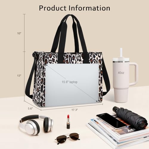 BTOOP Work Tote Bag for Women, Laptop Tote Bag With 15.6 Inch Padded Compartment, Teacher Nurse Bible Bags - color: Leopard-black