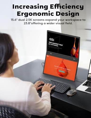 ZSCMALLS 2.5K Dual Monitor(Wins Only), Triple Laptop Screen Extender, 15.6" QHD Folding Stacked Portable Dual Monitor, USB C Travel Extended Computer Display, 180°Rotation, Plug & Play for Laptops - size: 15.6 inch