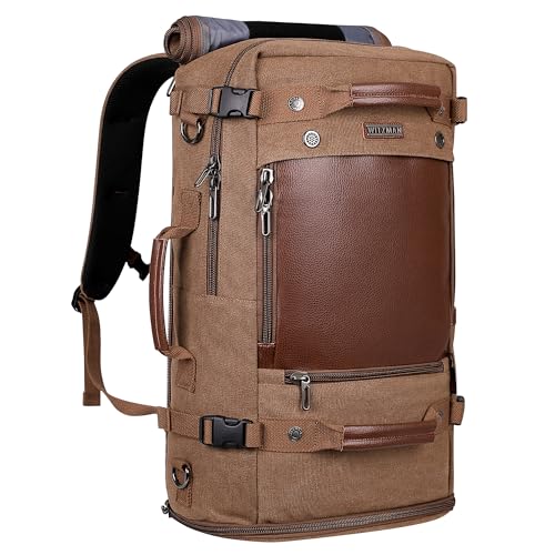 WITZMAN Travel Backpack for Men Large Convertible Duffel Bag Fits 16 Inch | Carry on Luggage Backpack, Large Canvas 3 in 1 Rucksack, With Shoe Compartment, For Weekend Trips, A2021 Big Size Brown - color: 22.5 Inch Brown