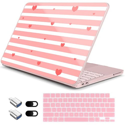 for MacBook Neo 13 Inch Case 2026 Release Model A3404, Pink Aesthetic Ultra-Slim Hard Shell with Keyboard Cover, 6-in-1 Laptop Accessories Bundle for Women Girls, Sweet Stripes - color: Sweet Stripes