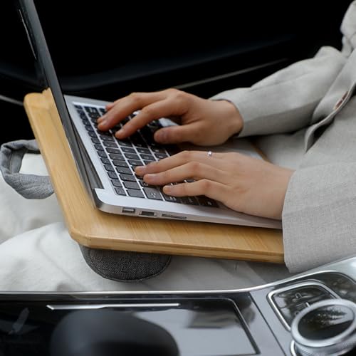 Lap Desk for Laptop with Cushion, Bamboo Laptop Stand with Anti-Slip Strip Tablet Phone Holder, Fits up to 14 inch Portable Computer Lap Desk for Couch, Bed & Car - size: Small