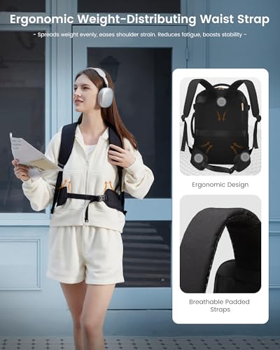 LOVEVOOK Travel Backpack For Women & Men with Waist Strap,50L Waterproof Carry On Backpack Luggage Travel Essentials Flight Approved,TSA Personal ltem Travel Bag Weekender Daypack with 3 Packing Cubes - color: Black With Waist Strap, size: 18 Inch