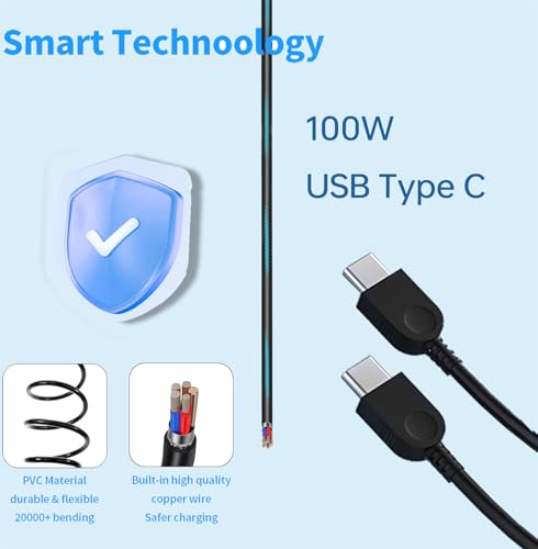 100W 20V 5A Type C Laptop Charger for Lenovo Yoga Slim 7 Pro, IdeaPad 5 Pro16 ThinkPad 15 16 X280, Compatible P/N: ADL100YLC3A 5A11J62105 SA11D52396 Power Supply Adapter