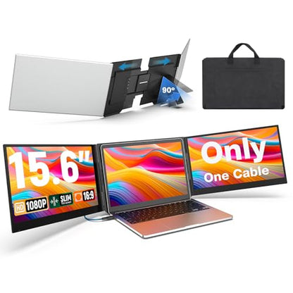 Laptop Screen Extender, 15.6" 1080P FHD IPS Display, One Cable Triple Monitor for 13"-17.3" Laptops, Driver Required, Laptop Monitor Extender Compatible with Windows, All Mac (M1-M5 Included) - size: 15.6“