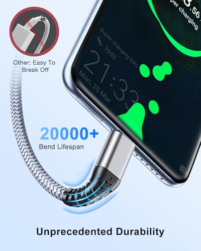 ANDTOBO USB C Cable, [6.6FT, 3 Pack] 3.1A USB to USB C Fast Charging Nylon Braided USB Charger for iPhone 17 Pro Max/17 Air/16 15 Pro Max Plus, Galaxy S21 S22 S23 S23+ S20 S10 S9, Note 20, Pixel 7 - size: 2M+2M+2M