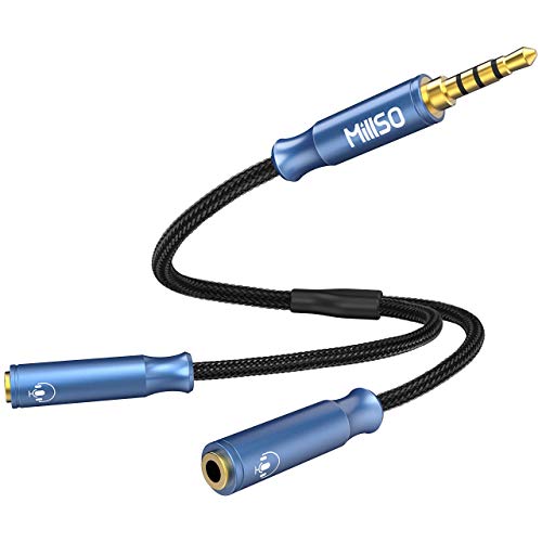 3.5mm 4 Pole TRRS Audio Splitter Cable for 2 TRRS Headphone and Mic | Nylon Braided CTIA Stereo 3.5mm Male to 2 TRRS Female Aux Headphone Y Splitter Cable for PC Laptop Smartphone PS4 Xbox - 1 FT - size: 1 Feet - Braided