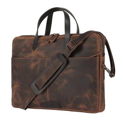KomalC Leather Laptop Sleeve 15.5" with Trolley Strap, Fits up to 16" Laptop, Slim Office Bag with Shoulder Strap - color: Hunter