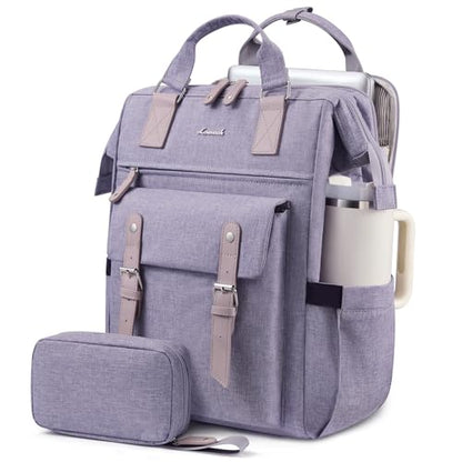 LOVEVOOK Laptop Backpack for Women with Giant Tumbler Holder Pocket,17.3 inch Waterproof Travel Backpack Purse Computer Laptop Bag - color: Purple-purple, size: 17.3 Inch D-Cup