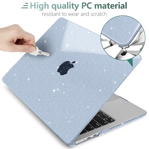 TWOLSKOO Glitter Case for MacBook Air 13 inch M5 2026 M4 M3 M2 2025-2022 (Model A3449 A3240 A3113 A2681), Bling Hard Shell Case & Keyboard Cover & Screen Film for MacBook Air 13.6 inch, Star Blue - color: Star Blue