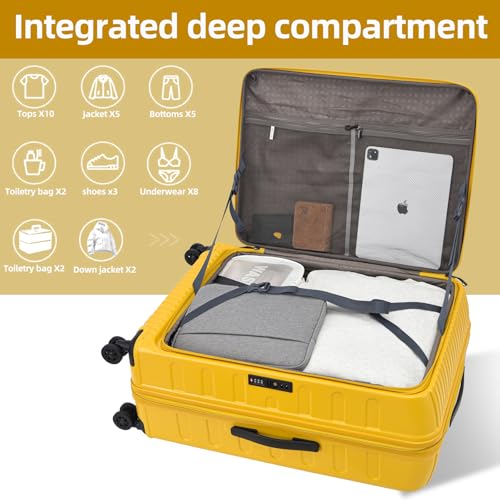 Kaleenie 2 PCS 20/29 Luggage Sets, 20” Cabin Luggage 29” Side Open Suitcase | 20 Inch with Front Pocket,29 Inch Checked Trunk Suitcase,Lightweight ABS+PC Hardshell,TSA Lock,HINOMOTO 360° Wheels,Yellow - color: Yellow, size: 20/29 Set
