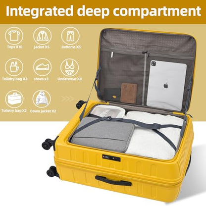 Kaleenie 2 PCS 20/29 Luggage Sets, 20” Cabin Luggage 29” Side Open Suitcase | 20 Inch with Front Pocket,29 Inch Checked Trunk Suitcase,Lightweight ABS+PC Hardshell,TSA Lock,HINOMOTO 360° Wheels,Yellow - color: Yellow, size: 20/29 Set