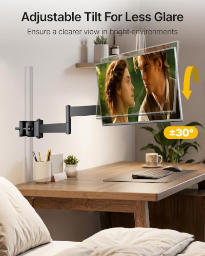 monTEK Universal Pole Monitor Arm 25 Inch Extra Long Reach - Single Desk Mount for 17-32 inch Screens, Steel Full Motion Mount, VESA 75/100mm, 636mm Extension - size: 27" Long Arm