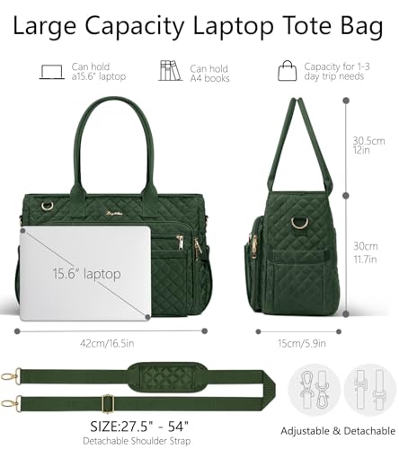 Bagstellar Teacher Tote Bag for Women, 15.6" Laptop Work Tote Computer Bag | Quilted Bible Nurse Bag with 40oz Cup Holder, Insulated Pocket & Strap, Large Laptop Briefcase for School Travel Office Gifts - color: Dark Green