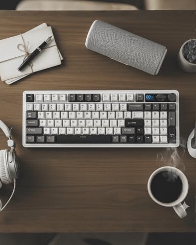 RK ROYAL KLUDGE M100 Wireless Mechanical Keyboard w/Screen & Dual Knobs, Tri-Mode Gasket Mount Gaming Keyboard with Number Pad, Hot Swappable Cream Switch, White - color: White