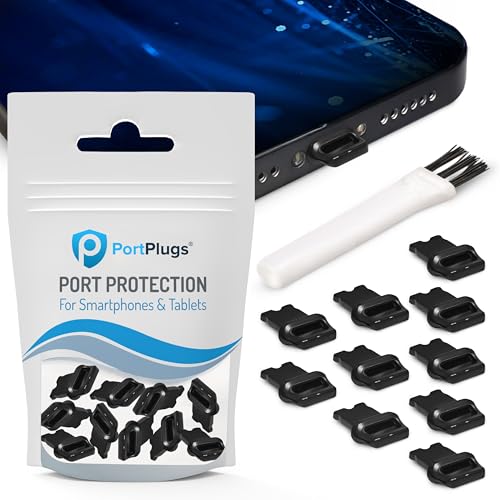 PortPlugs Lightning Dust Plugs (10 Pack) for iPhone, iPad & AirPods, Easy Grip Tab, Case Friendly, with Cleaning Brush, Fits Apple Lightning Devices, Black - color: Black, size: 10 Pack
