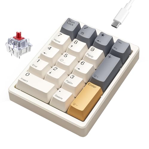 Kisnt KN17 Mechanical Numpad for Excel Financial Data Entry | Wired 17 Keys Hot Swappable, PBT Keycaps with White Backlit, Shortcut Input Device for Laptops PC Compact Keyboards - color: Red Switch