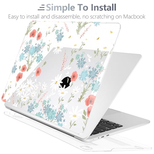 Batianda LumiArt Case for MacBook Air 13.6" M2-M5 Chip, White Flower | 4-in-1 Set with Bright Color Botanical Design, Lightweight Slim Hard Shell Protection For School Girls Women and Travelers - color: Cute White Flower