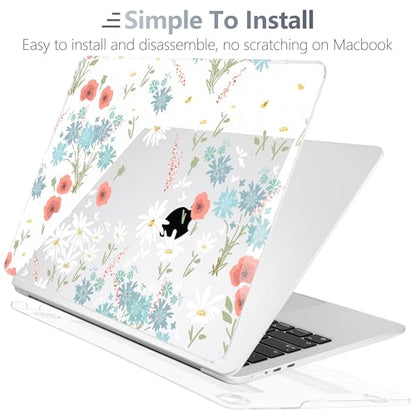 Batianda LumiArt Case for MacBook Air 13.6" M2-M5 Chip, White Flower | 4-in-1 Set with Bright Color Botanical Design, Lightweight Slim Hard Shell Protection For School Girls Women and Travelers - color: Cute White Flower