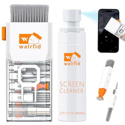 walrfid Laptop Keyboard Cleaner Kit with 80ml Screen Cleaner Spray, 15-in-1 Phone Computer Screen Cleaning Tool for iPhone iPad MacBook, Multi-Function Electronics Cleaning Kit for PC, Camera, White