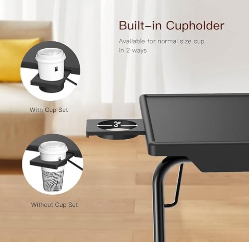 HUANUO Adjustable TV Tray Table - Foldable TV Tray with 6 Height & 3 Tilt Angle Adjustments, TV Dinner Tray with Cup Holder for Couch, Bed, Sofa and Chair (Black) - color: Black