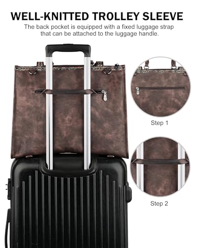 FADEON Laptop Bag for Women Designer PU Leather Large Tote Bags Backpack Purses with 15.6 Laptop Compartment Shoulder Handbag - color: Coffee Brown Retro Style