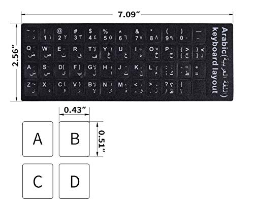 2PCS Arabic Keyboard Stickers, Arabic-English Keyboard Letters Replacement Stickers Black Background with White Font for Computer Laptop Notebook Desktop, Matte Keyboard Alphabet Stickers - color: Arabic