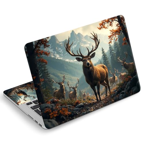 Universal Laptop Skin Sticker Decal, Compatible with MacBook HP Dell Lenovo 12"-15.6", Reusable Vinyl Notebook Cover 3PCS Set, High-Recognition Film-Majestic Forest Deer Mountains - color: Majestic Forest Deer Mountains