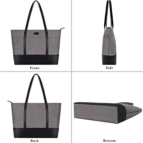 MOSISO Laptop Tote Bag for Women 17-17.3 inch, Teacher tote bag | PU Leather Lightweight Business Travel School Bag with laptop compartment & Front 3 Pockets - size: 17.3 inch