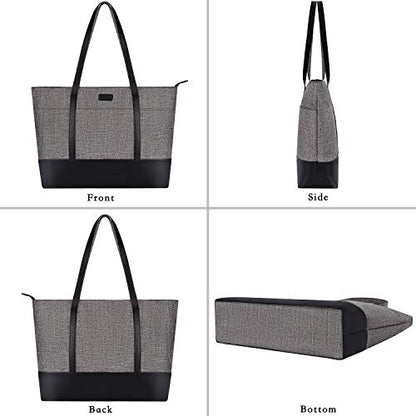 MOSISO Laptop Tote Bag for Women 17-17.3 inch, Teacher tote bag | PU Leather Lightweight Business Travel School Bag with laptop compartment & Front 3 Pockets - size: 17.3 inch