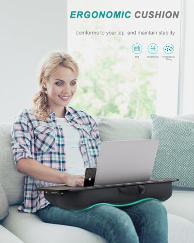Lap Desk, Portable Laptop Stand with Washable Cushion, Fits up to 17 inch Laptop, with Device Ledge and Phone Holder, Use on Bed,Couch, Sofa, Floor, Home Office– ISTUDYNITURE (Large, Black) - color: Black