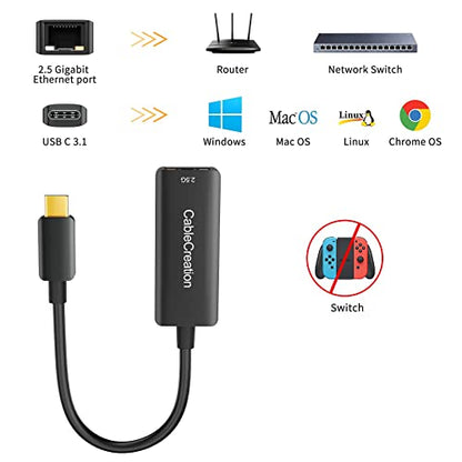 CableCreation USB C to 2.5G Ethernet Adapter, USB C 3.1 to RJ45 2.5 Gigabit LAN Thunderbolt 3, Compatible with MacBook Pro MacBook Air iPad Pro Surface Pro 7 Dell XP15 13 Chromebook Windows Mac OS - style: 2.5Gbps