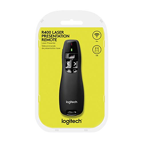 Logitech Wireless Presenter R400, USB-A PowerPoint Clicker with Laser Pointer, Wireless Presentation Clicker Remote - color: Red Laser, style: 5 buttons